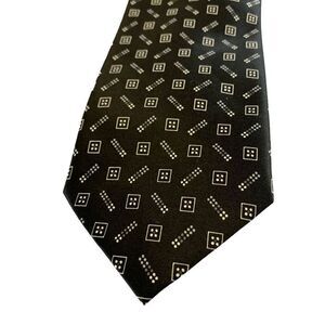 Kissa Black  white gray geometric print 60" X 3.75" Men's Neck tie